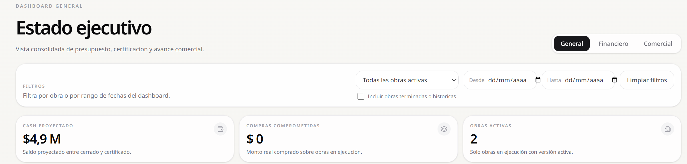 Dashboard general de Sillar